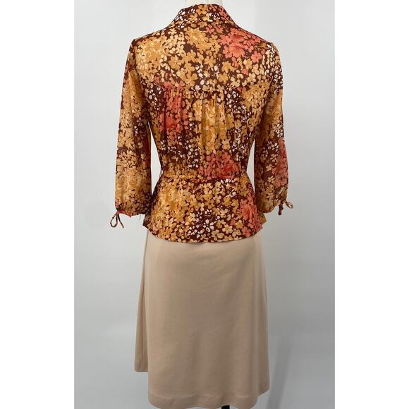 Vintage 70s Floral Print Dress Layered Peplum Bodice Fit & Flare Blouson XS - Picture 7 of 10